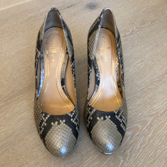 Leather Snakeskin Print Heels - Picture 2 of 11